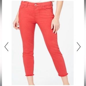 Jen 7 by 7 For All Mankind Cropped Skinny Frayed Hem Coral Jeans